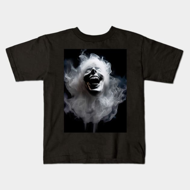 Halloween Ghost 6: Sinister Ghost Laughing on a Dark Background Kids T-Shirt by Puff Sumo